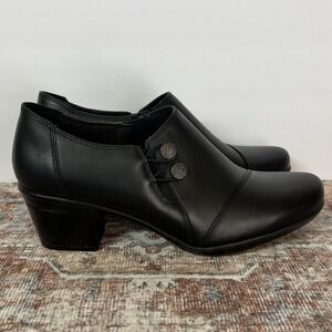 Clarks Shoes Womens 11M Black Leather Emslie Warren Booties Orthlite Side Zip